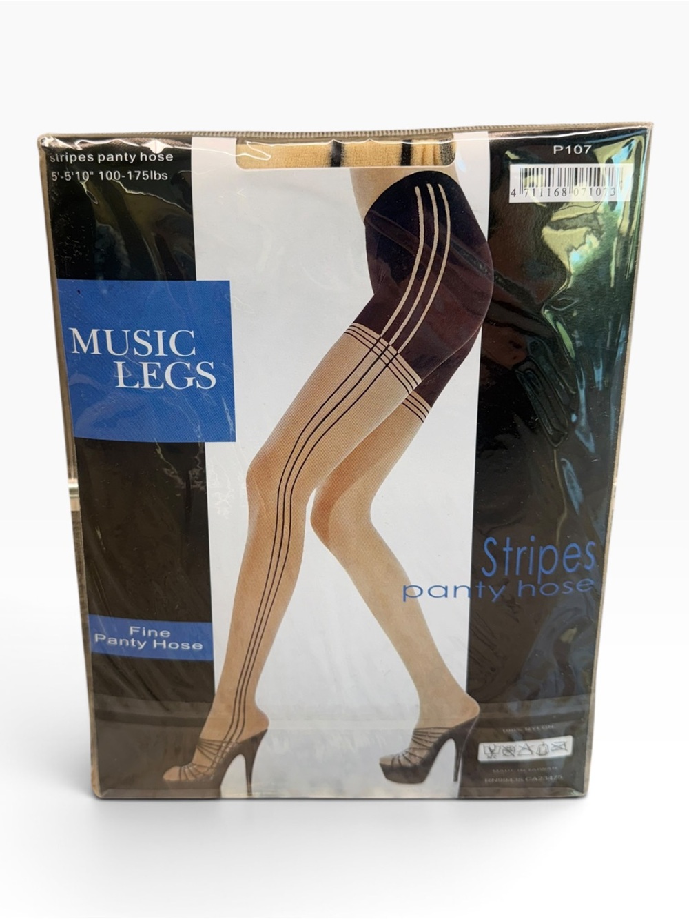 Music Legs Stripes Sheer Pantyhose P107 OS Fits 5’-5’10” 100-175lbs Tan/Black